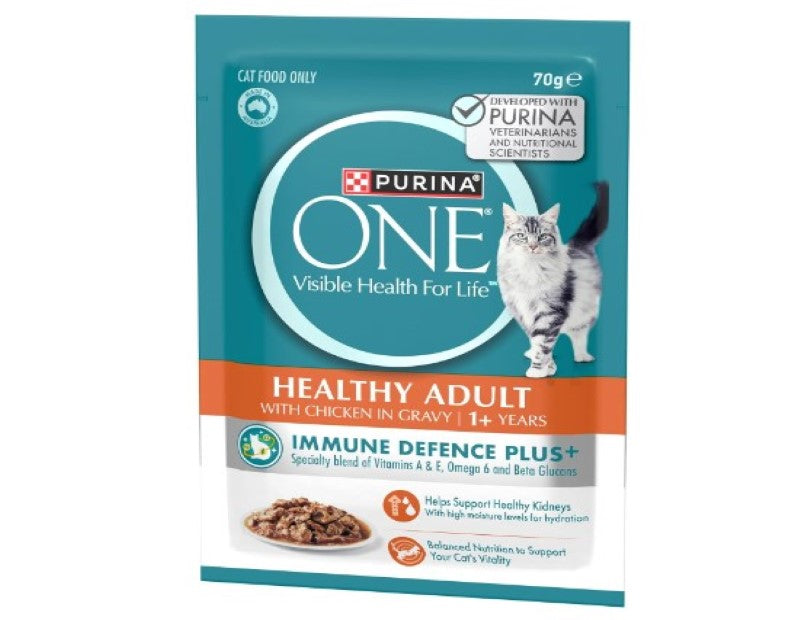 PURINA ONE Adult Wet Cat Food Succulent Chicken in Gravy Pouch 12x70g