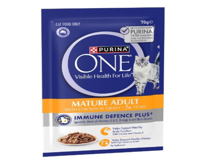 PURINA ONE Mature Adult 7+ Wet Cat Food Succulent Chicken in Gravy Pouch 12x70g