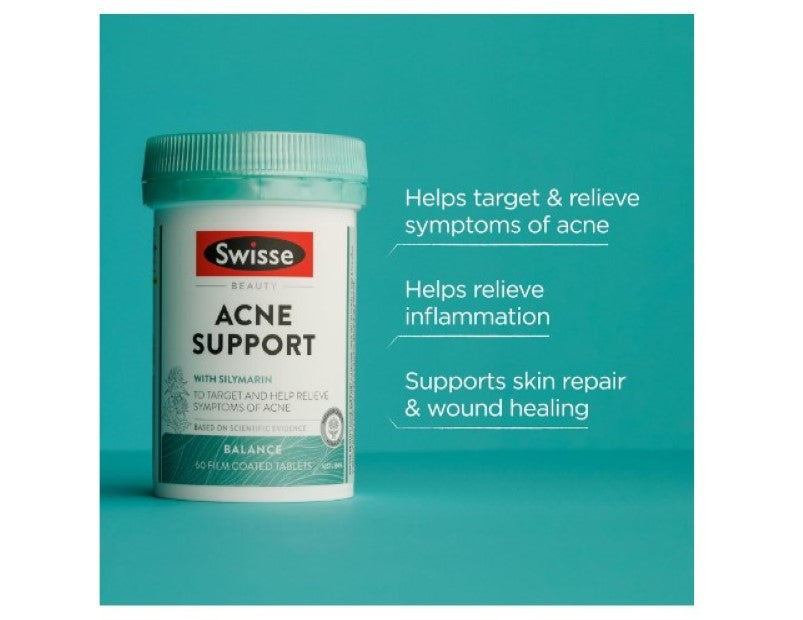 Swisse Beauty Acne Support - with Vitamin C & Zinc To Support Skin Repair & Healing - 60 Tablets