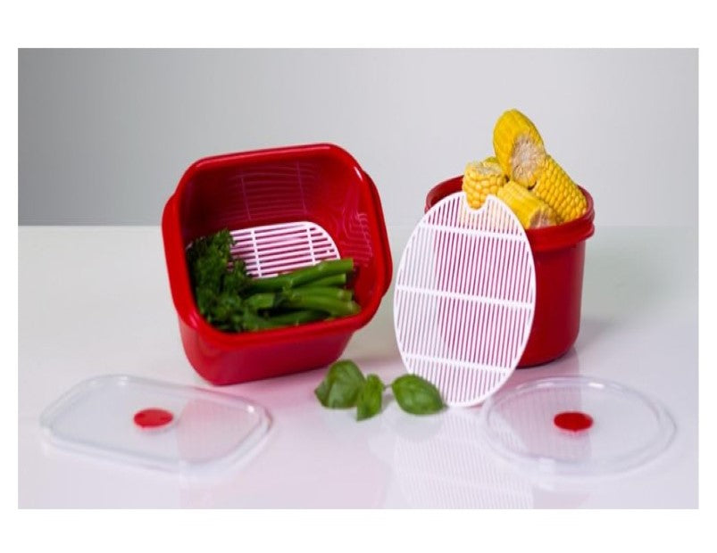 Decor Microsafe Decor Round Container with Rack, 1.5 Litre Capacity, Red