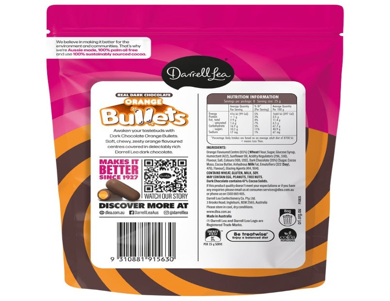 Darrell Lea Orange Dark Chocolate Bullets 200g - 2 Pack