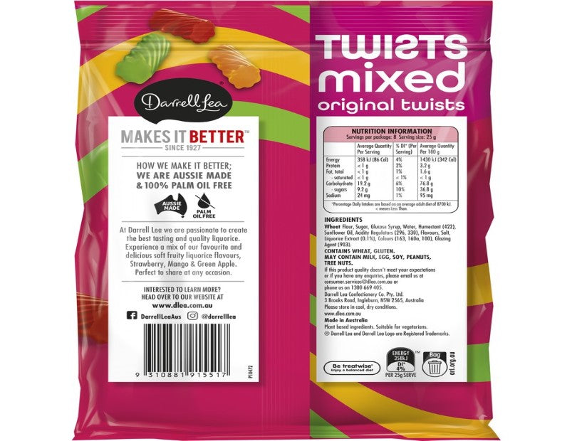 Darrell Lea Twists Mixed Flavours 200g - 2 Pack