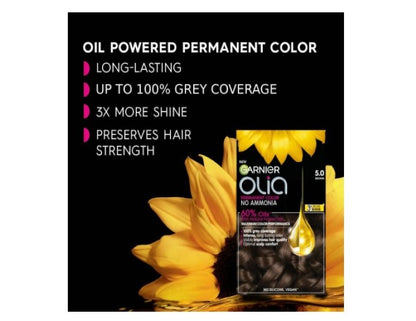 Garnier, Permanent Hair Colour, Ammonia Free and Nourishing, Olia, 5.0 Brown