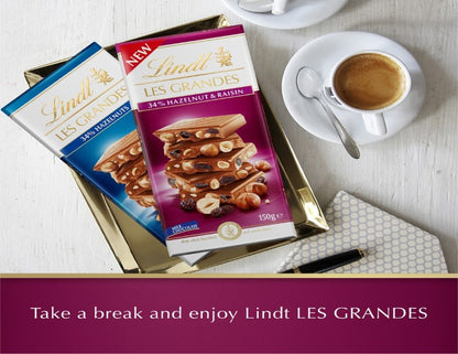 Lindt Les Grandes Milk Chocolate Hazelnut & Raisin Block 150g