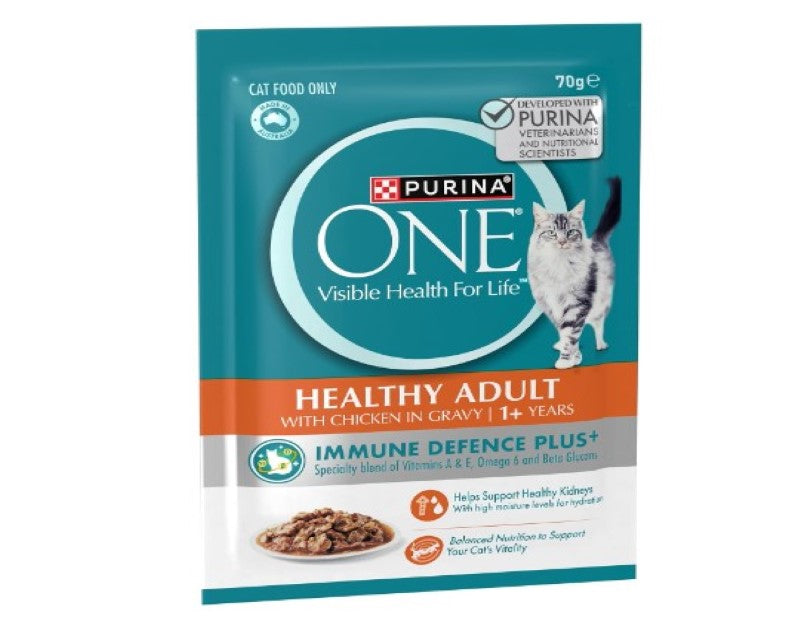 PURINA ONE Adult Wet Cat Food Succulent Chicken in Gravy Pouch 12x70g