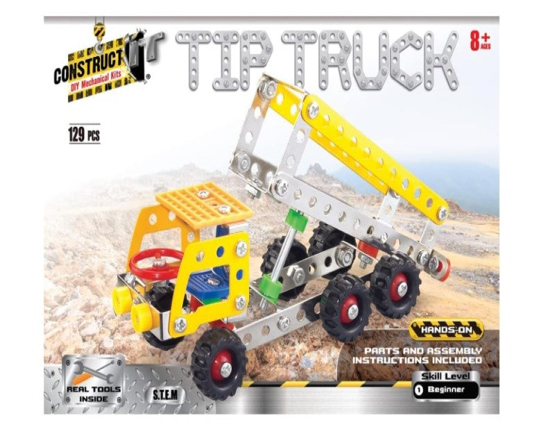 Construct IT Tip Truck - 129 Piece Tip Truck Construction Kit - STEM Toys for 8+ Year Olds - Build Your Own Metal Tip Truck