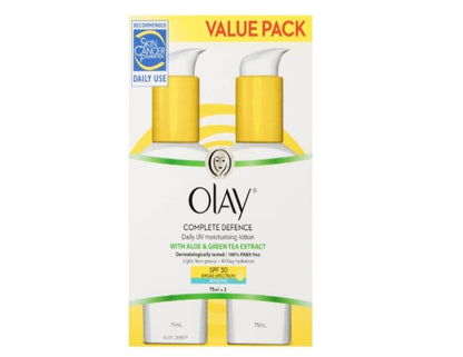 Olay Complete Defence Daily UV Moisturising Lotion with Aloe and Green Tea Extract 2 Pack, 75ml