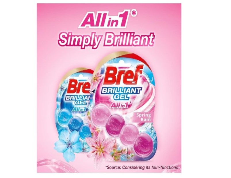 Bref Brilliant Gel Spring Rain, Rim block Toilet Cleaner 42g