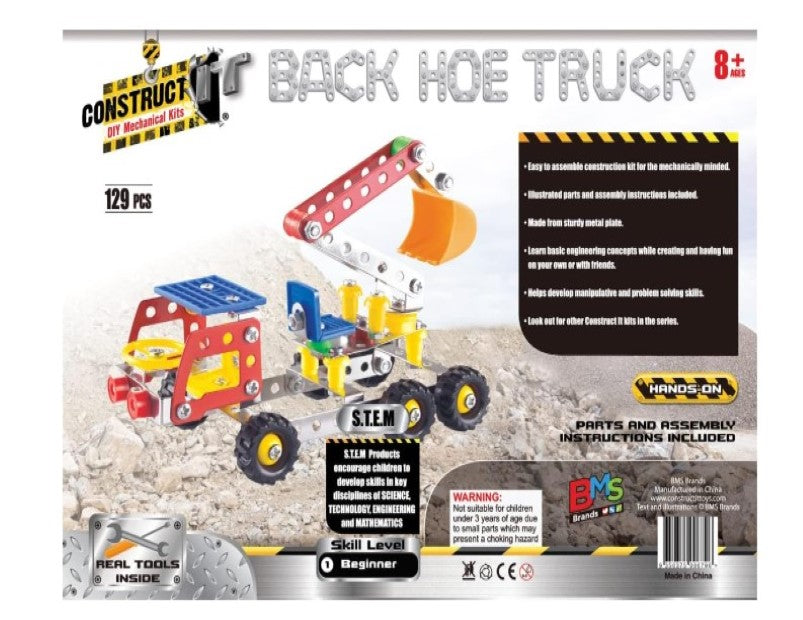 Construct IT Hoe Truck - 129 Piece Hoe Truck Construction Kit - STEM Toys for 8+ Year Olds - Build Your Own Metal Hoe Truck