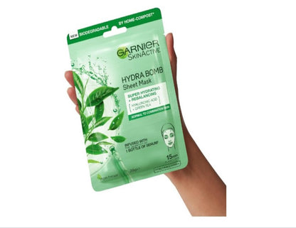 Garnier Hydra Bomb Hyaluronic Acid Green Tea Sheet Mask (3 Pack)