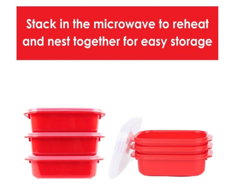 Decor Microsafe Oblong Set, Pack of 5 Pieces, Red