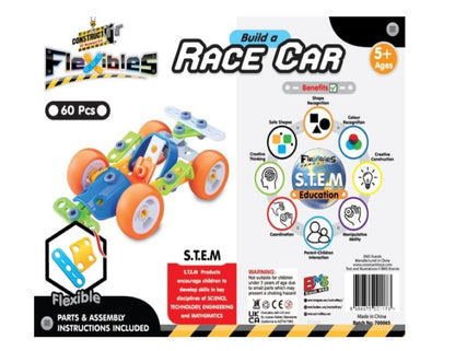 Construct IT Flexibles Race Car Building Set with Tools Included - 60 Pieces Toy Racing Car Construction Set