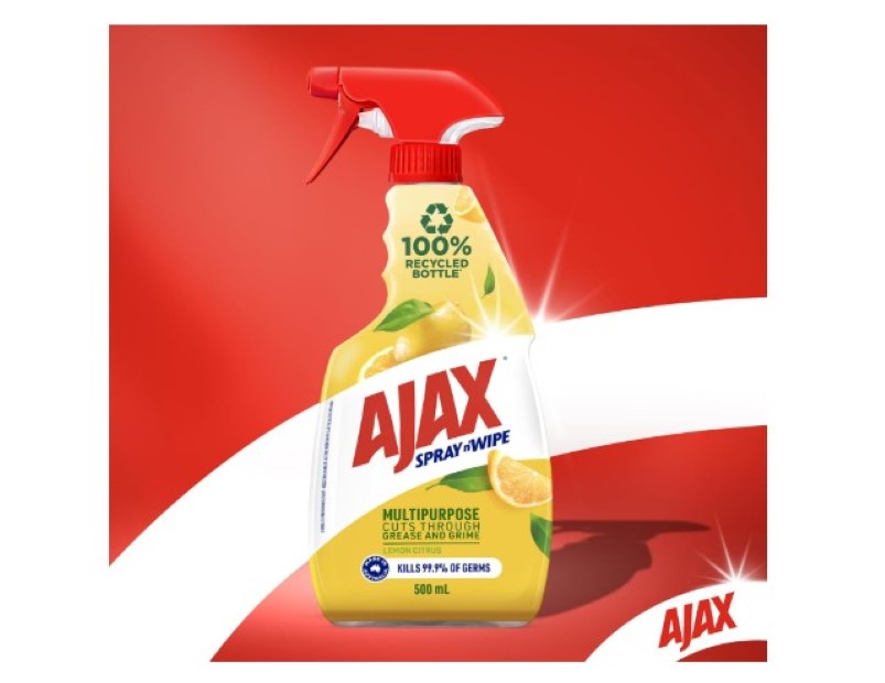 Ajax Spray n' Wipe Multi-Purpose Cleaner Trigger, Antibacterial Disinfectant, 500mL, Lemon Citrus Surface Spray