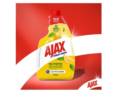 Ajax Spray n' Wipe Multi-Purpose Cleaner Refill, Value Pack 750mL, Lemon Citrus, Antibacterial Disinfectant