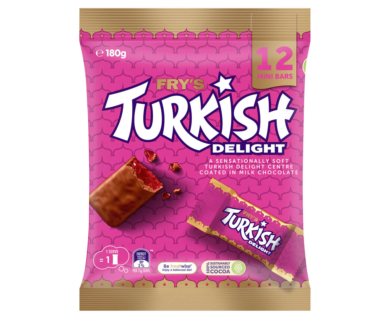 Cadbury Frys Turkish Delight Chocolate Bars Sharepack Bag 180g (12 Pieces)