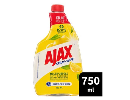 Ajax Spray n' Wipe Multi-Purpose Cleaner Refill, Value Pack 750mL, Lemon Citrus, Antibacterial Disinfectant