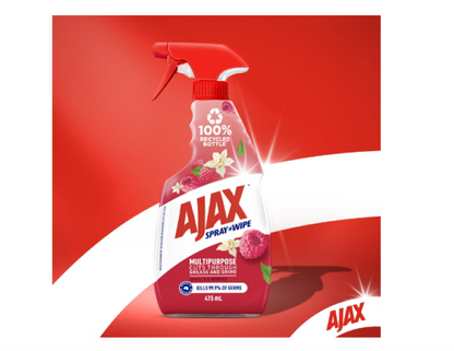 Ajax Spray n' Wipe Multi-Purpose Cleaner Trigger, 475mL, Vanilla and Berries Surface Spray, Household Grade