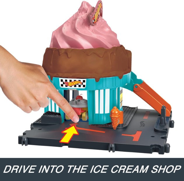 Hot Wheels | City Track Set with 1 Hot Wheels Car, Ice Cream Shop Playset