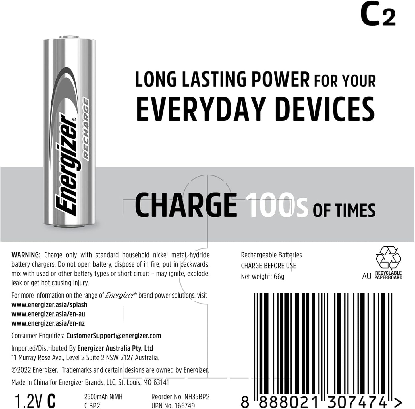 Energizer | Recharge 2500mAh C Batteries - (Pack of 2)