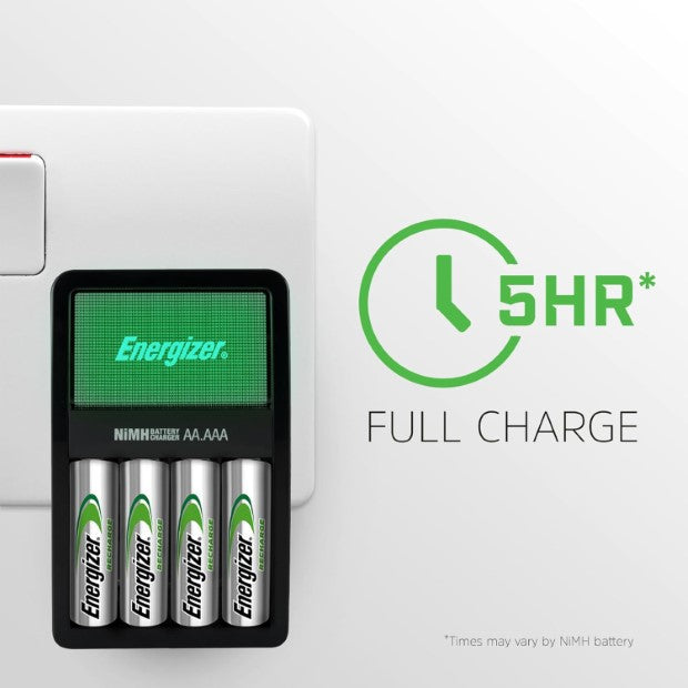 Energizer | Maxi Battery Charger - Charges NiMH Rechargeable AA and AAA Batteries (4 AA Rechargeable Batteries Included)