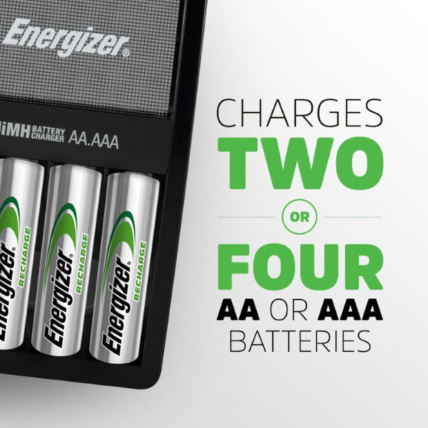 Energizer | Maxi Battery Charger - Charges NiMH Rechargeable AA and AAA Batteries (4 AA Rechargeable Batteries Included)