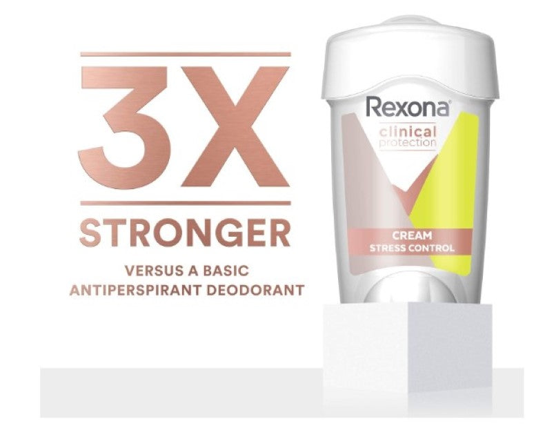 Rexona Women Clinical Antiperspirant Cream Stick Deodorant Stress Control, 45ml, 96 Hour Protection