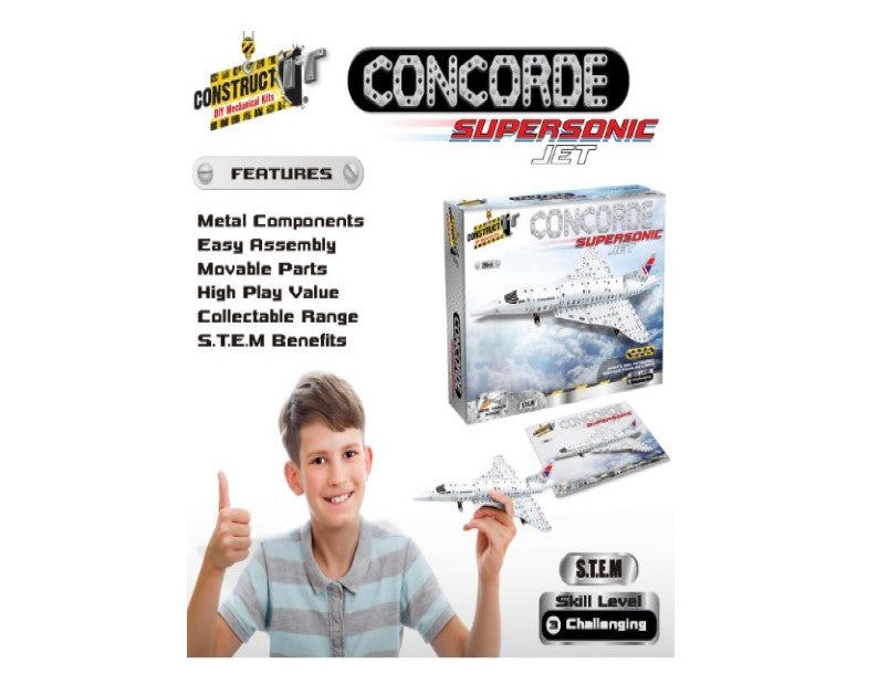 Construct IT Aero Concorde Construction Set - 255 Pieces Concorde  - Build Your Own Supersonic Aircraft- Construction Toys for Boys Age 8-12