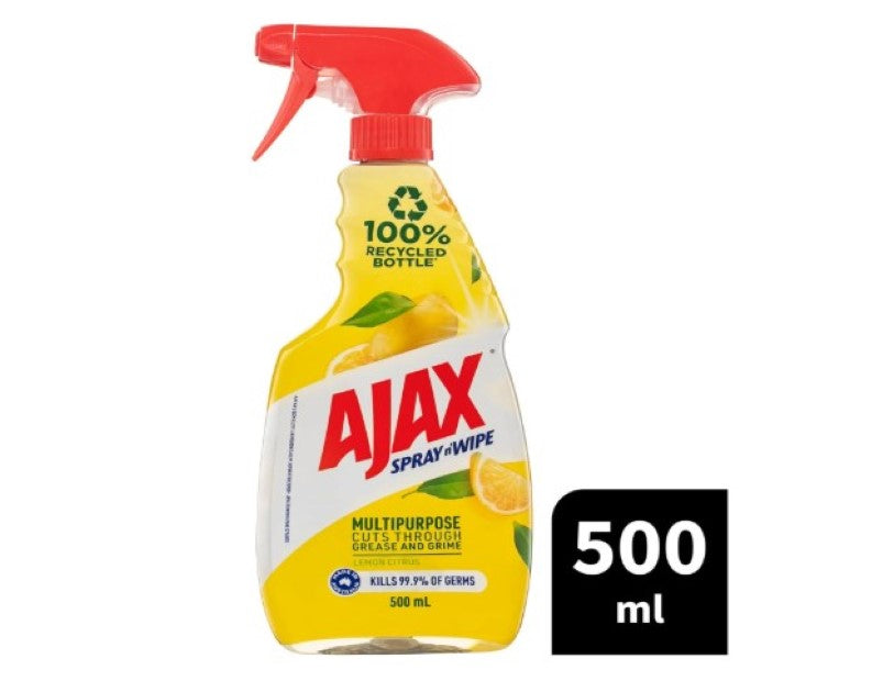 Ajax Spray n' Wipe Multi-Purpose Cleaner Trigger, Antibacterial Disinfectant, 500mL, Lemon Citrus Surface Spray