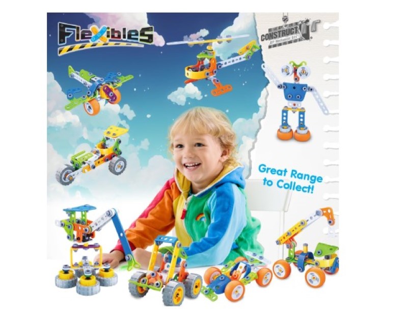 Construct IT Flexibles Race Car Building Set with Tools Included - 60 Pieces Toy Racing Car Construction Set