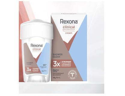 Rexona Women Clinical Antiperspirant Cream Stick Deodorant Shower Clean, 45ml, 96 Hour Protection