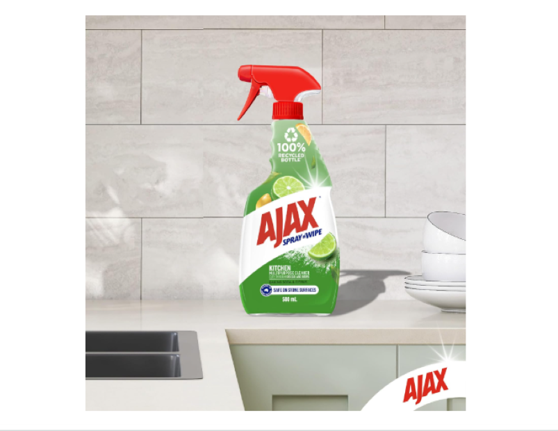 Ajax Spray n' Wipe Multi-Purpose Kitchen Cleaner Trigger, 500mL, Baking Soda and Citrus Surface Spray