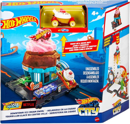 Hot Wheels | City Track Set with 1 Hot Wheels Car, Ice Cream Shop Playset