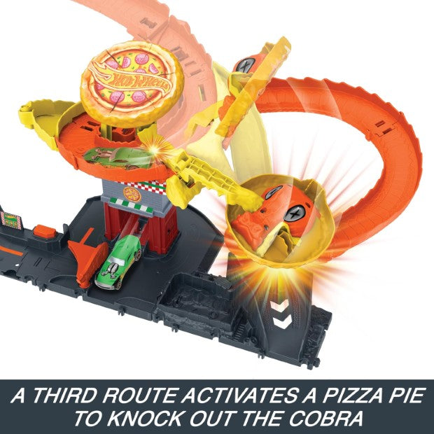 Hot Wheels | City Track Set Pizza Slam Cobra Attack Playset with 1:64 Scale Toy Car