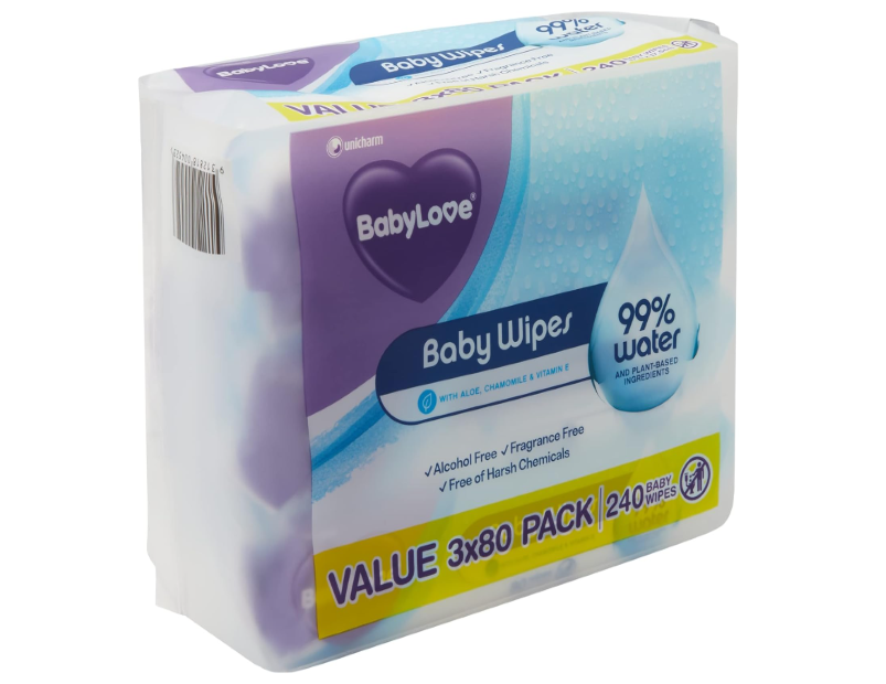 BabyLove 99% Water & Plant-Based Ingredients Hypoallergenic Baby Wipes - 3 Pack