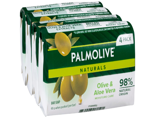 Palmolive Naturals Olive & Aloe Vera Moisture Care Bar Soap 90g, 4 Pack