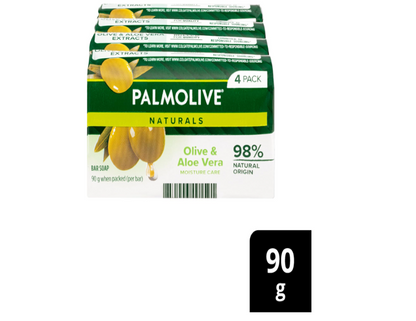 Palmolive Naturals Olive & Aloe Vera Moisture Care Bar Soap 90g, 4 Pack