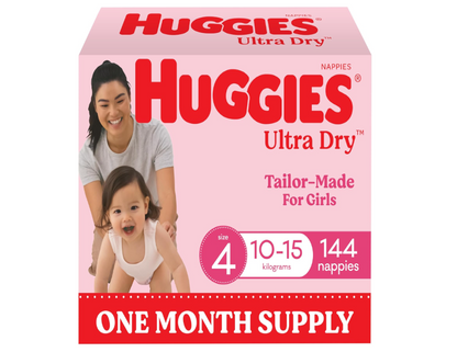 Huggies Ultra Dry Nappies Girls Size 4 (10-15kg) 144 Count