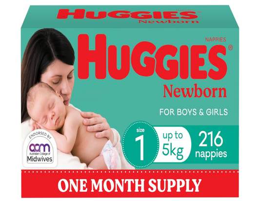 Huggies Newborn Nappies Size 1 (up to 5kg) - 216 Count