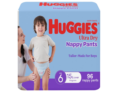 Huggies Ultra Dry Nappy Pants Boys Size 6 (15kg+) 96 Count