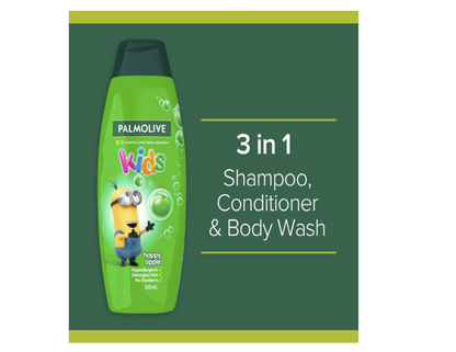 Palmolive Kids 3-in-1 Shampoo, Conditioner & Body Wash – Minions Happy Apple, 350mL