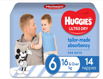 Huggies Ultra Dry Nappies Boys Size 6 (16kg+) 14 Count