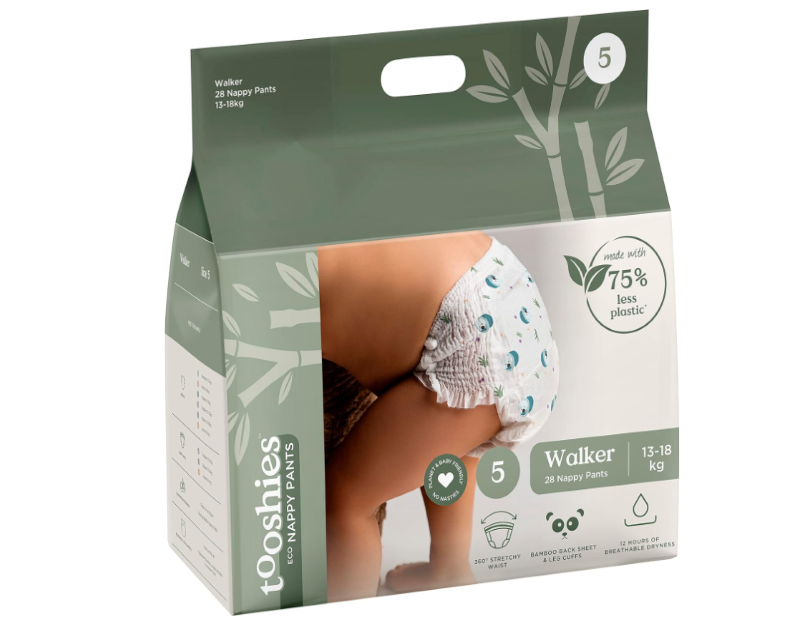 Tooshies ECO Nappy Pants | Size 5 Walker (13-18kg) | 4 x 28pk | Wombat Print