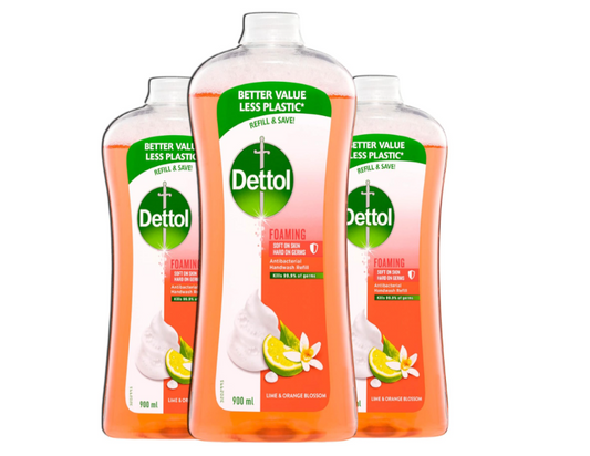 Dettol Antibacterial Foam Hand Wash Lime and Orange Blossom Refill, 900mL - 3 Pack