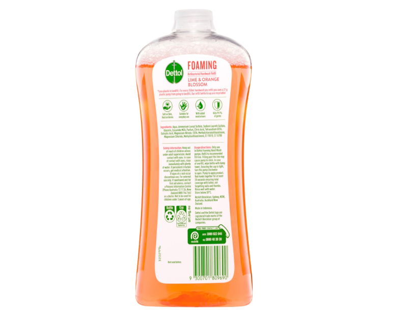 Dettol Antibacterial Foam Hand Wash Lime and Orange Blossom Refill, 900mL - 3 Pack