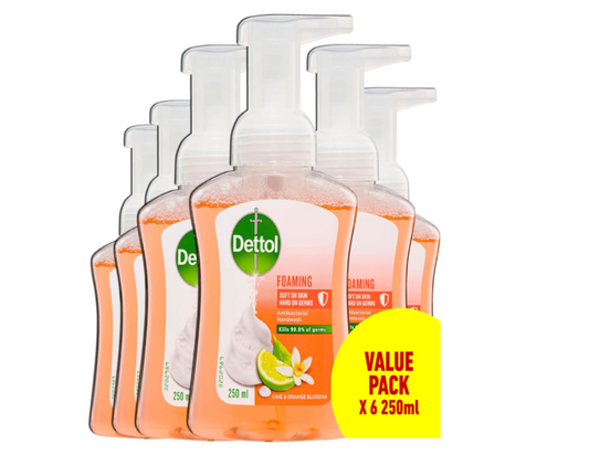 Dettol Antibacterial Foam Hand Wash Lime and Orange Blossom Pump, 250ml - 6 Pack