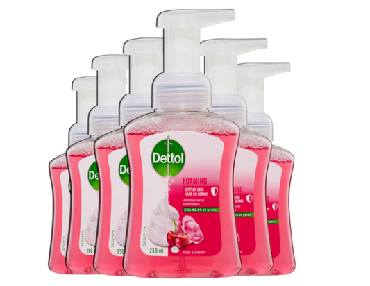 Dettol Antibacterial Foam Hand Wash Rose & Cherry Pump, 250ml - 6 Pack