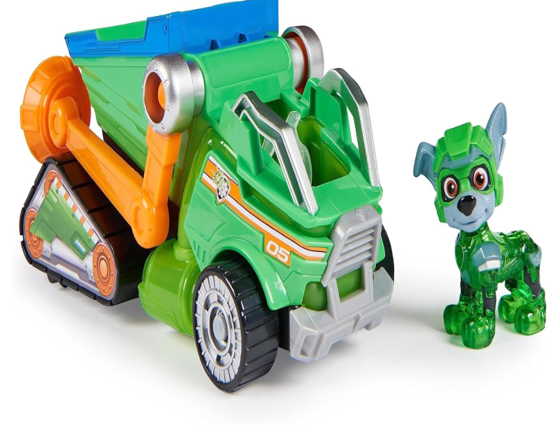 PAW Patrol: The Mighty Movie, Toy Garbage Truck Recycler with Rocky Mighty Pups Action Figure, Lights and Sounds, Kids Toys for Boys & Girls 3+