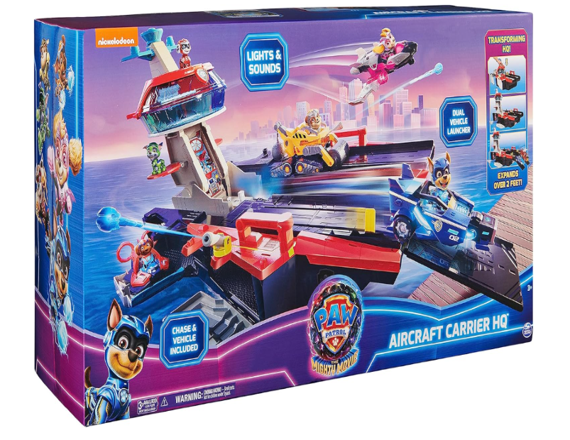 PAW Patrol: The Mighty Movie, Aircraft Carrier HQ, with Chase Action Figure and Mighty Pups Cruiser, Kids Toys for Boys & Girls 3+