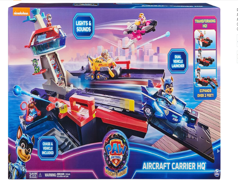 PAW Patrol: The Mighty Movie, Aircraft Carrier HQ, with Chase Action Figure and Mighty Pups Cruiser, Kids Toys for Boys & Girls 3+