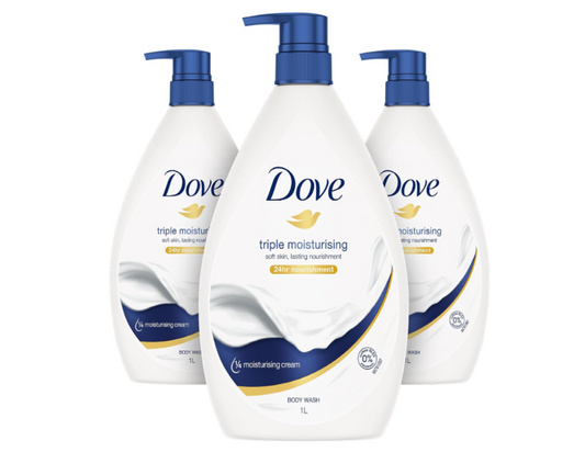 Dove Triple Moisturising  Body Wash - 1L - 3 Pack